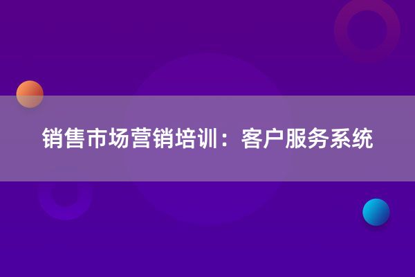 销售市场营销培训：客户服务系统