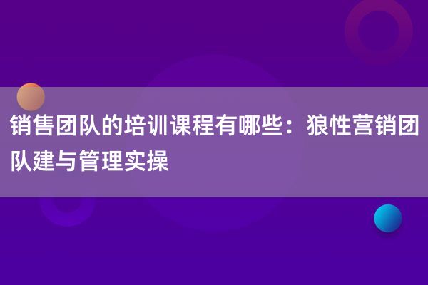 销售团队的培训课程有哪些：狼性营销团队建与管理实操